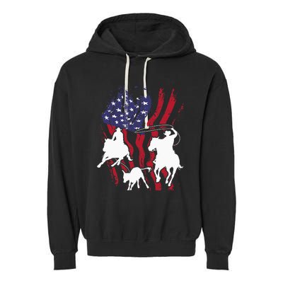 Rodeo Team Roping Horse Riding Equestrian Header Heeler Garment-Dyed Fleece Hoodie