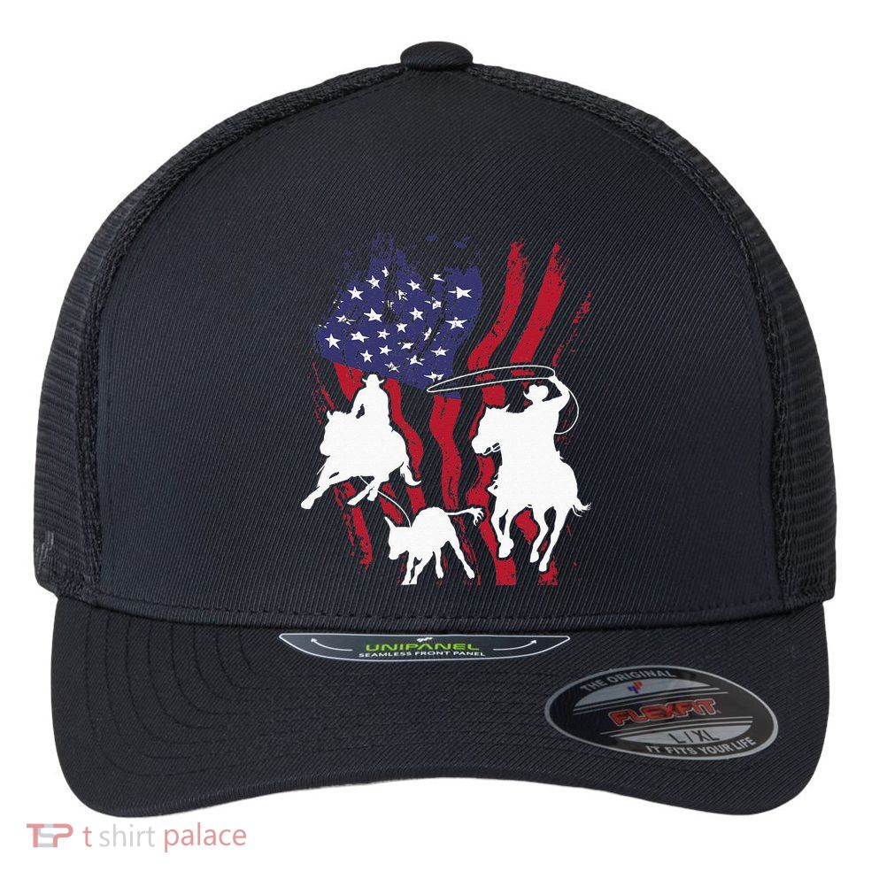 Rodeo Team Roping Horse Riding Equestrian Header Heeler Flexfit Unipanel Trucker Cap