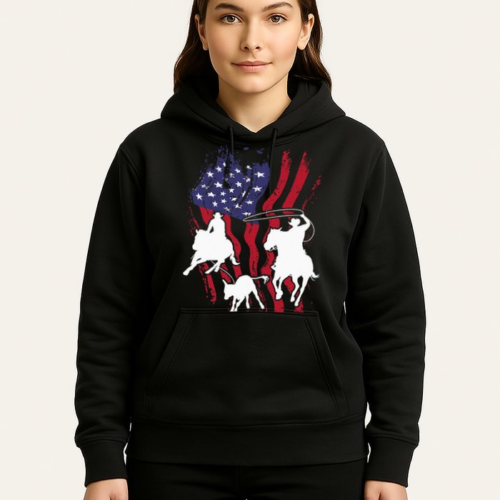 Rodeo Team Roping Horse Riding Equestrian Header Heeler Hoodie