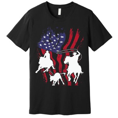 Rodeo Team Roping Horse Riding Equestrian Header Heeler Premium T-Shirt