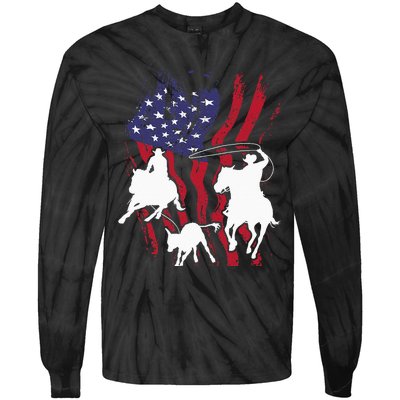 Rodeo Team Roping Horse Riding Equestrian Header Heeler Tie-Dye Long Sleeve Shirt