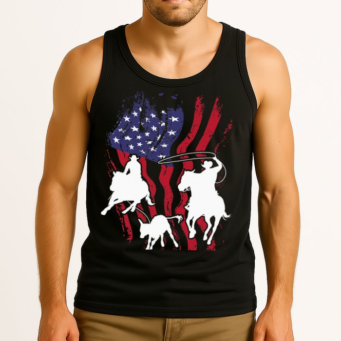 Rodeo Team Roping Horse Riding Equestrian Header Heeler Tank Top