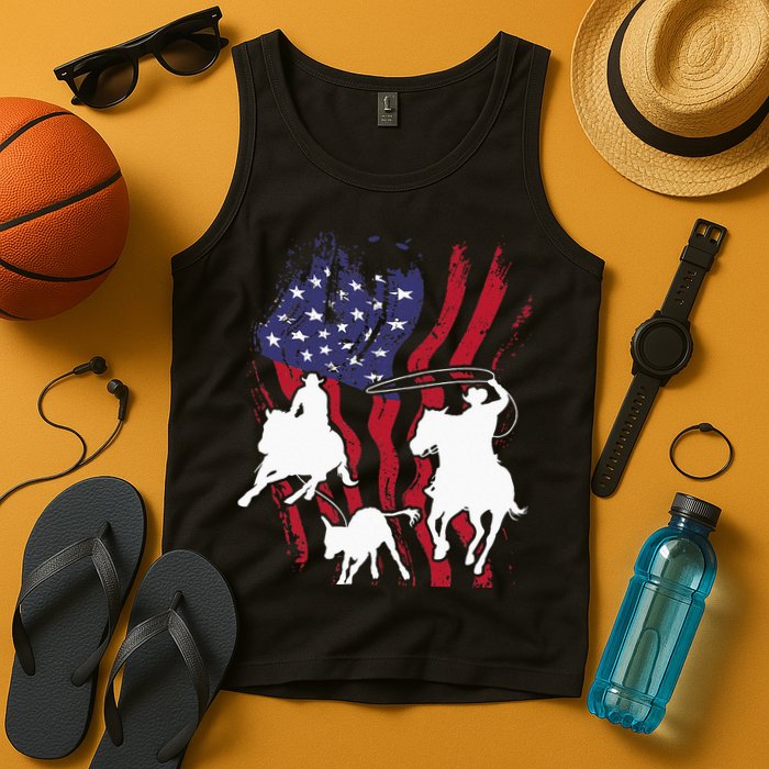 Rodeo Team Roping Horse Riding Equestrian Header Heeler Tank Top