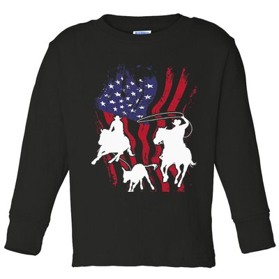 Rodeo Team Roping Horse Riding Equestrian Header Heeler Toddler Long Sleeve Shirt