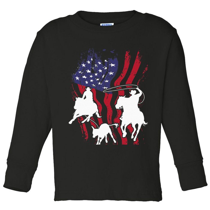 Rodeo Team Roping Horse Riding Equestrian Header Heeler Toddler Long Sleeve Shirt