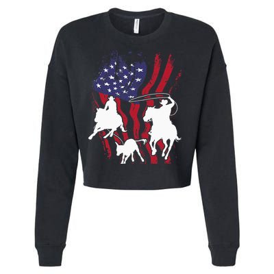 Rodeo Team Roping Horse Riding Equestrian Header Heeler Cropped Pullover Crew