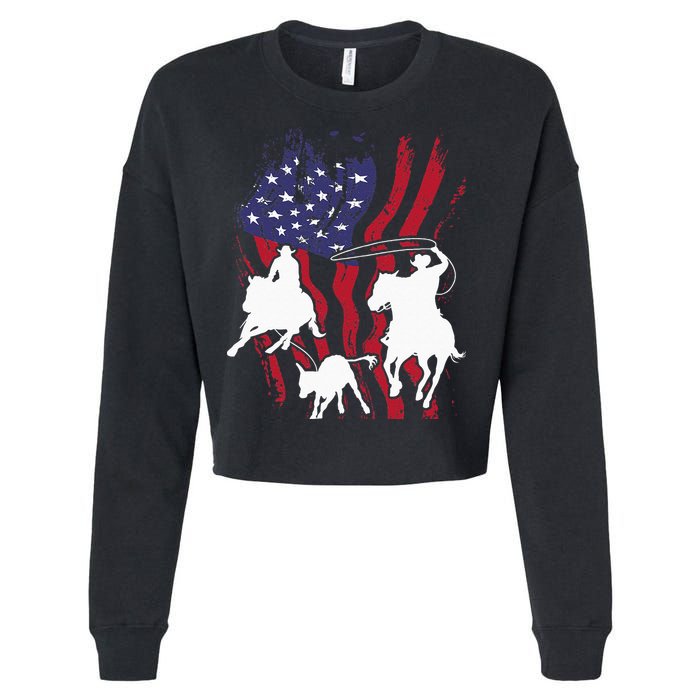 Rodeo Team Roping Horse Riding Equestrian Header Heeler Cropped Pullover Crew