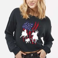 Rodeo Team Roping Horse Riding Equestrian Header Heeler Cropped Pullover Crew