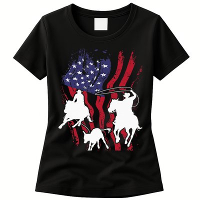 Rodeo Team Roping Horse Riding Equestrian Header Heeler Womens T-Shirt