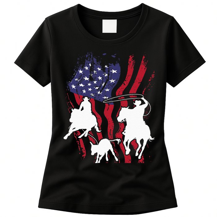 Rodeo Team Roping Horse Riding Equestrian Header Heeler Womens T-Shirt