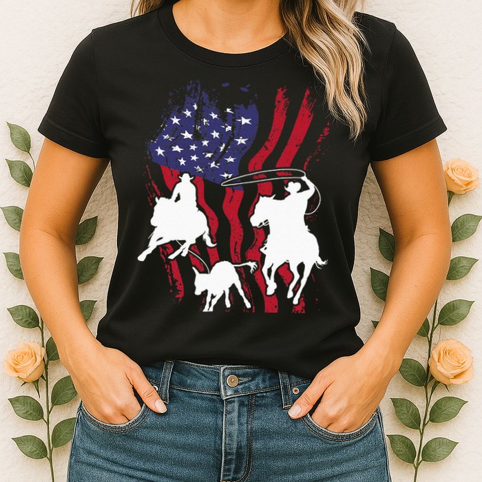 Rodeo Team Roping Horse Riding Equestrian Header Heeler Womens T-Shirt