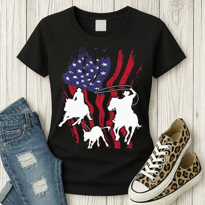 Rodeo Team Roping Horse Riding Equestrian Header Heeler Womens T-Shirt