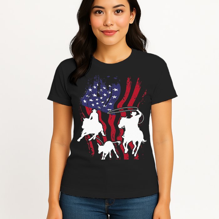 Rodeo Team Roping Horse Riding Equestrian Header Heeler Womens T-Shirt