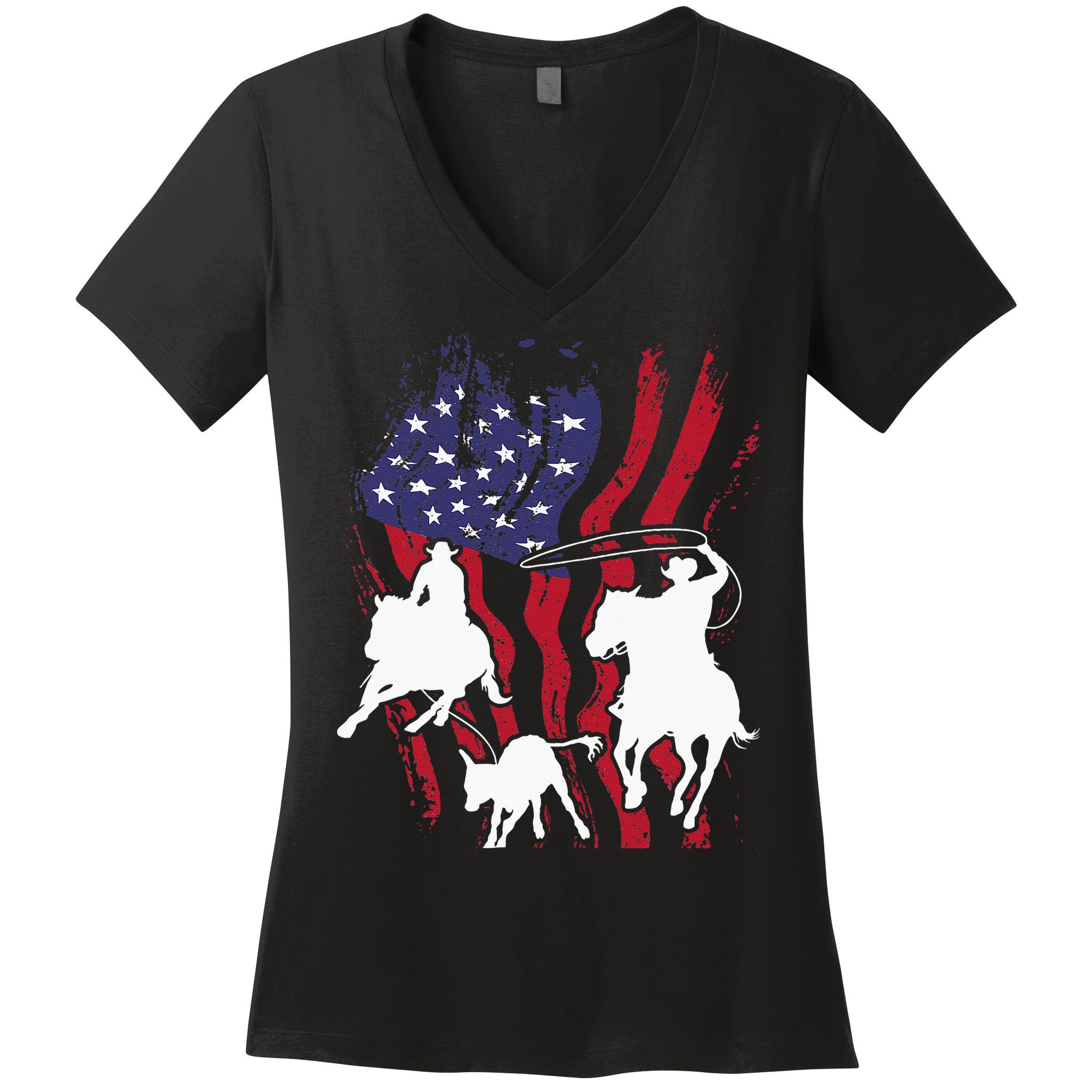 Rodeo Team Roping Horse Riding Equestrian Header Heeler Women's V-Neck T-Shirt