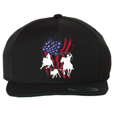 Rodeo Team Roping Horse Riding Equestrian Header Heeler Wool Snapback Cap