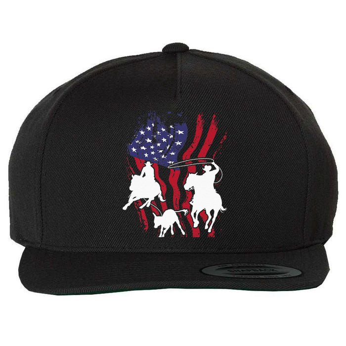 Rodeo Team Roping Horse Riding Equestrian Header Heeler Wool Snapback Cap
