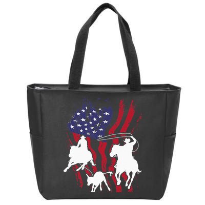 Rodeo Team Roping Horse Riding Equestrian Header Heeler Zip Tote Bag