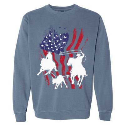 Rodeo Team Roping Horse Riding Equestrian Header Heeler Garment-Dyed Sweatshirt