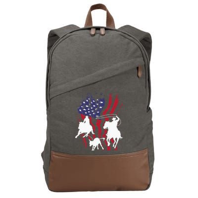 Rodeo Team Roping Horse Riding Equestrian Header Heeler Cotton Canvas Backpack