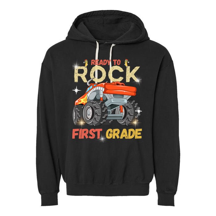 Ready To Rock First Grade First Day Of First Grade For Kids Garment-Dyed Fleece Hoodie