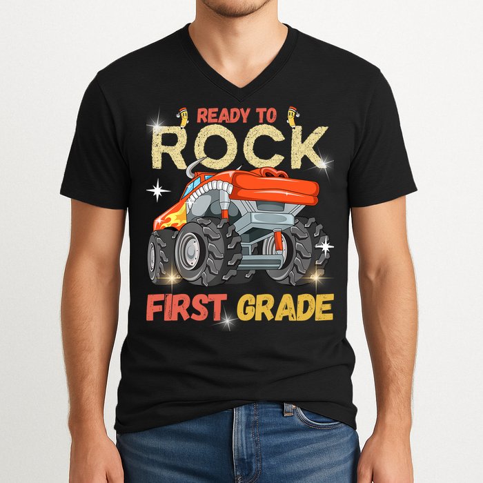 Ready To Rock First Grade First Day Of First Grade For Kids V-Neck T-Shirt