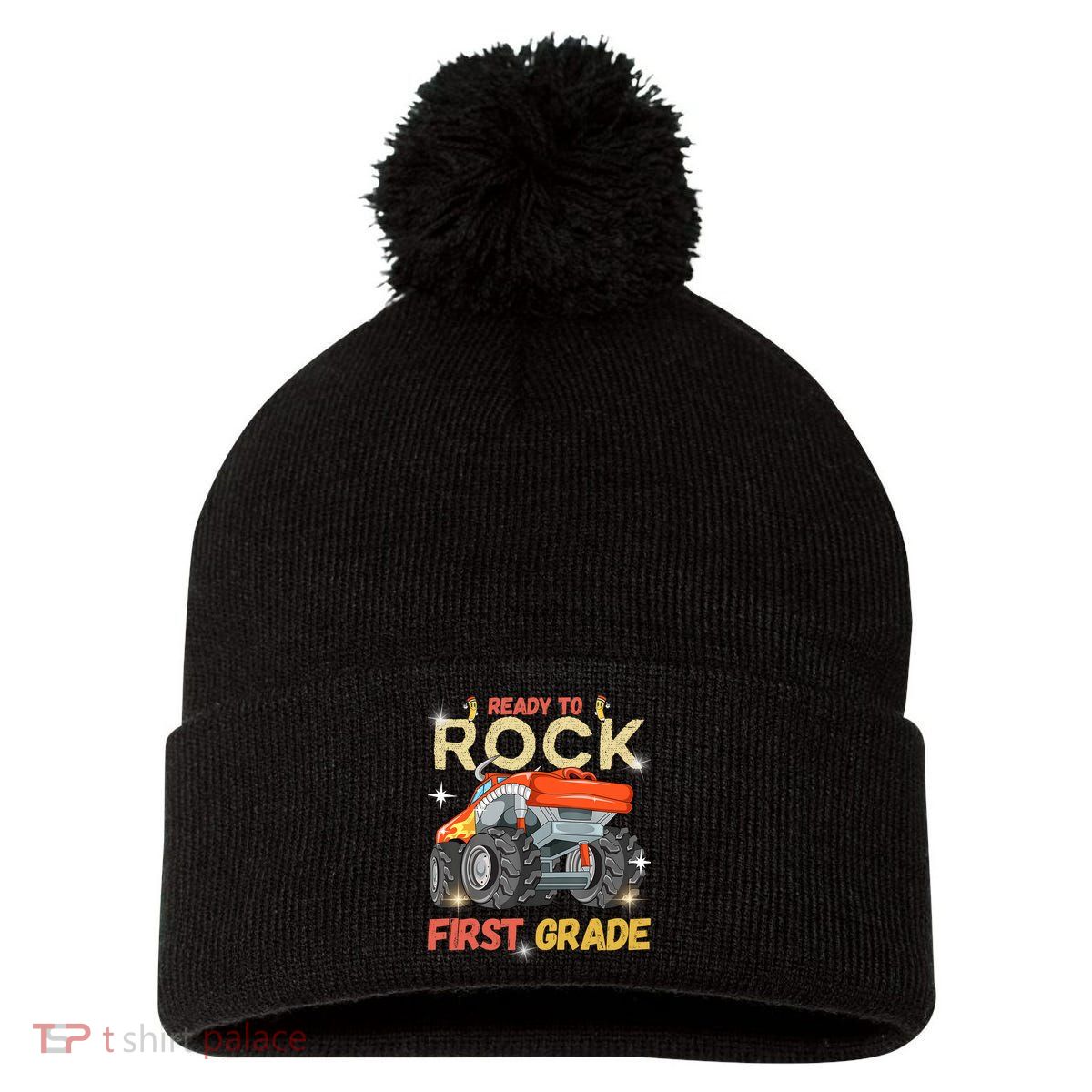 Ready To Rock First Grade First Day Of First Grade For Kids Pom Pom 12in Knit Beanie