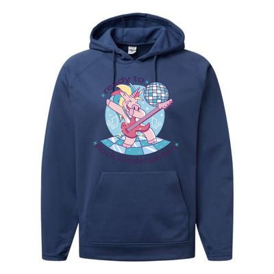 Ready To Rock Kindergarten Unicorn Back To School Performance Fleece Hoodie