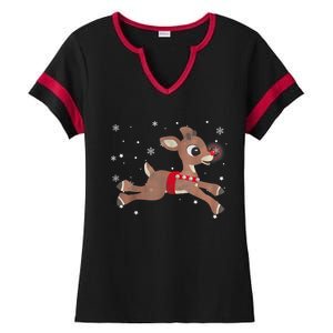 Rudolph The Red Nose Reindeer For And Christmas Fan Ladies Halftime Notch Neck Tee