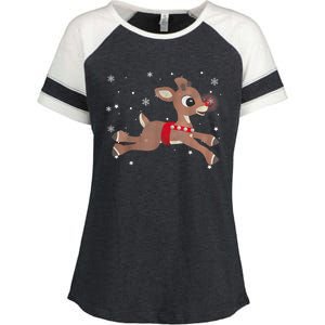 Rudolph The Red Nose Reindeer For And Christmas Fan Enza Ladies Jersey Colorblock Tee