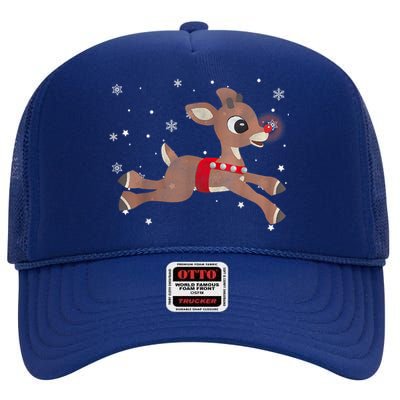 Rudolph The Red Nose Reindeer For And Christmas Fan High Crown Mesh Back Trucker Hat