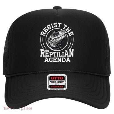 Resist The Reptilian Agenda Conspiracy Funny High Crown Mesh Back Trucker Hat