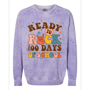 Ready To Rock 100 Days Of School Groovy Retro Smarter Funny Gift Colorblast Crewneck Sweatshirt