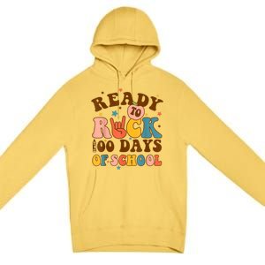 Ready To Rock 100 Days Of School Groovy Retro Smarter Funny Gift Premium Pullover Hoodie