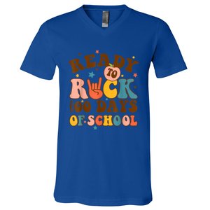 Ready To Rock 100 Days Of School Groovy Retro Smarter Funny Gift V-Neck T-Shirt