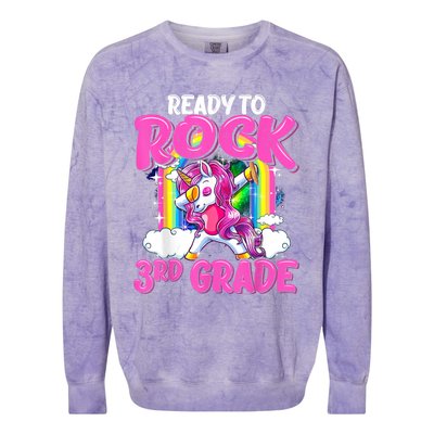 Ready To Rock 3rd Grade Dabbing Unicorn Back To School Girl Colorblast Crewneck Sweatshirt