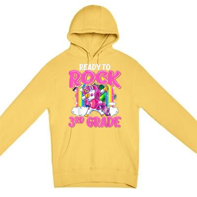 Ready To Rock 3rd Grade Dabbing Unicorn Back To School Girl Premium Pullover Hoodie