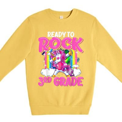 Ready To Rock 3rd Grade Dabbing Unicorn Back To School Girl Premium Crewneck Sweatshirt