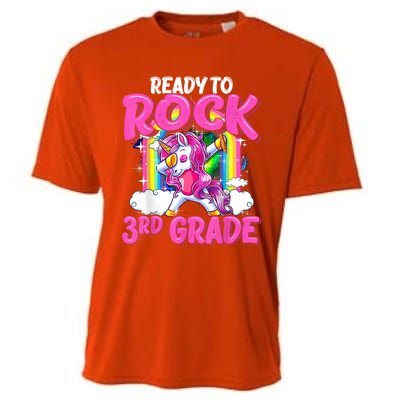 Ready To Rock 3rd Grade Dabbing Unicorn Back To School Girl Cooling Performance Crew T-Shirt