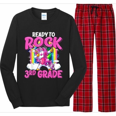 Ready To Rock 3rd Grade Dabbing Unicorn Back To School Girl Long Sleeve Pajama Set