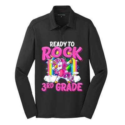 Ready To Rock 3rd Grade Dabbing Unicorn Back To School Girl Silk Touch Performance Long Sleeve Polo