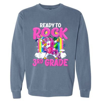 Ready To Rock 3rd Grade Dabbing Unicorn Back To School Girl Garment-Dyed Sweatshirt