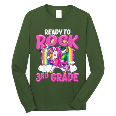 Ready To Rock 3rd Grade Dabbing Unicorn Back To School Girl Long Sleeve Shirt