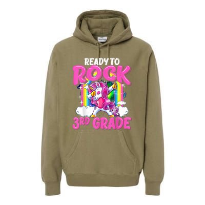 Ready To Rock 3rd Grade Dabbing Unicorn Back To School Girl Premium Hoodie