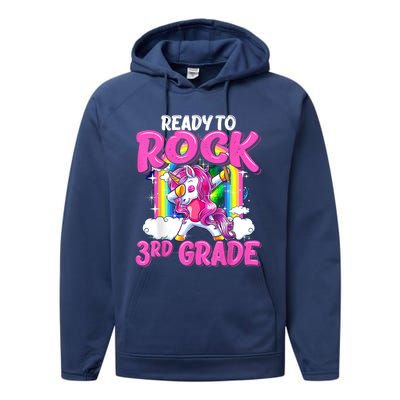 Ready To Rock 3rd Grade Dabbing Unicorn Back To School Girl Performance Fleece Hoodie