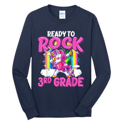 Ready To Rock 3rd Grade Dabbing Unicorn Back To School Girl Tall Long Sleeve T-Shirt