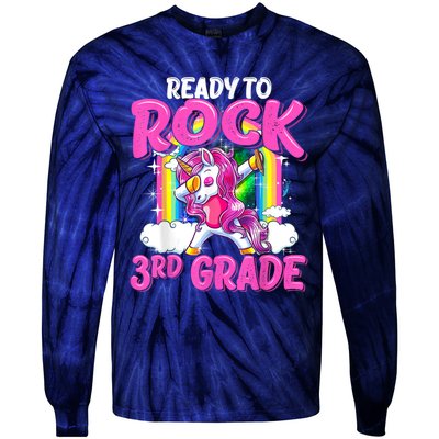 Ready To Rock 3rd Grade Dabbing Unicorn Back To School Girl Tie-Dye Long Sleeve Shirt