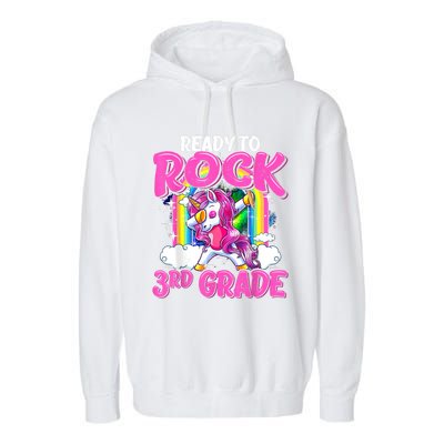 Ready To Rock 3rd Grade Dabbing Unicorn Back To School Girl Garment-Dyed Fleece Hoodie