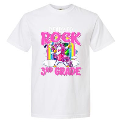 Ready To Rock 3rd Grade Dabbing Unicorn Back To School Girl Garment-Dyed Heavyweight T-Shirt