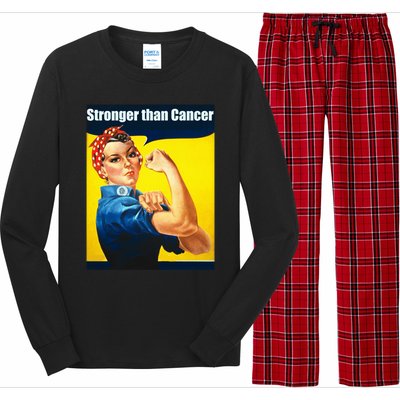 Rosie The Riveter Stronger Than Cancer Survivor Great Gift Long Sleeve Pajama Set