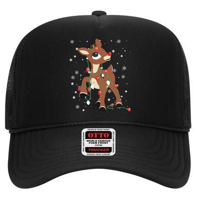 Rudolph The Red Nose Reindeer For Christmas Fan High Crown Mesh Back Trucker Hat